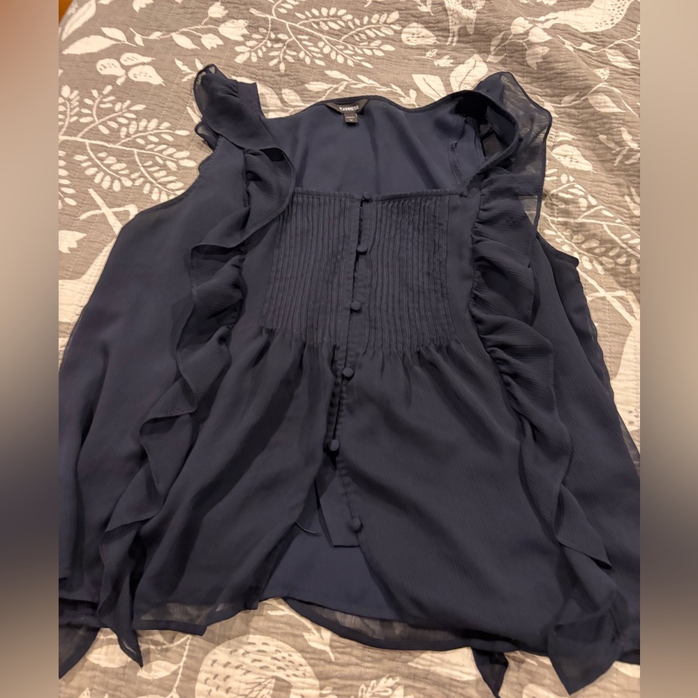 Navy Ruffled Sleeveless Blouse - Express